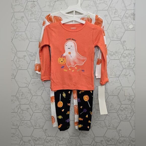 NWT Baby Girl Halloween Pajama Set 4 piece Pumpkin Ghost SPOOKY SWEET - Picture 3 of 9